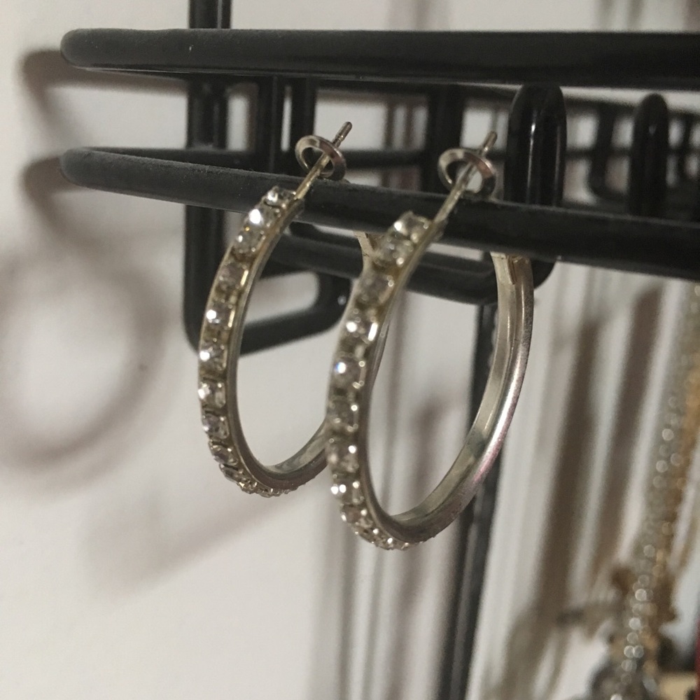 Silver Rhinestone Hoops - Picture 3 of 5